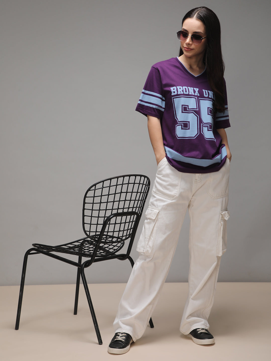 Womens Half Sleeve V-Neck Printed Oversized Fit Tshirts