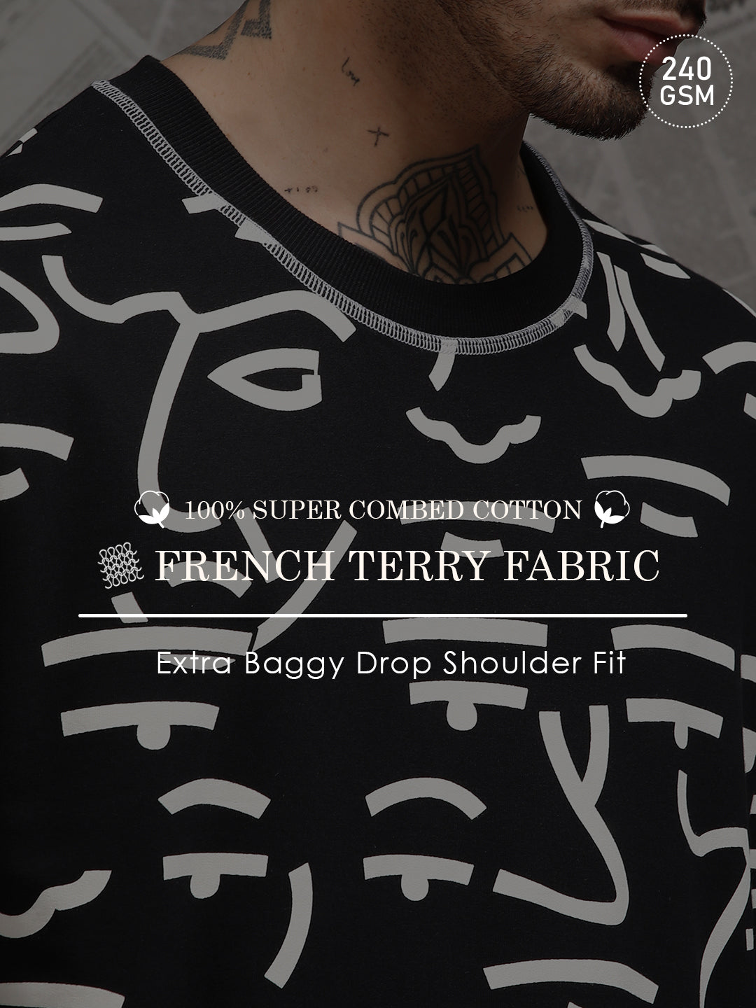 Mens Half Sleeve Drop Shoulder Printed Oversized Fit T-Shirts