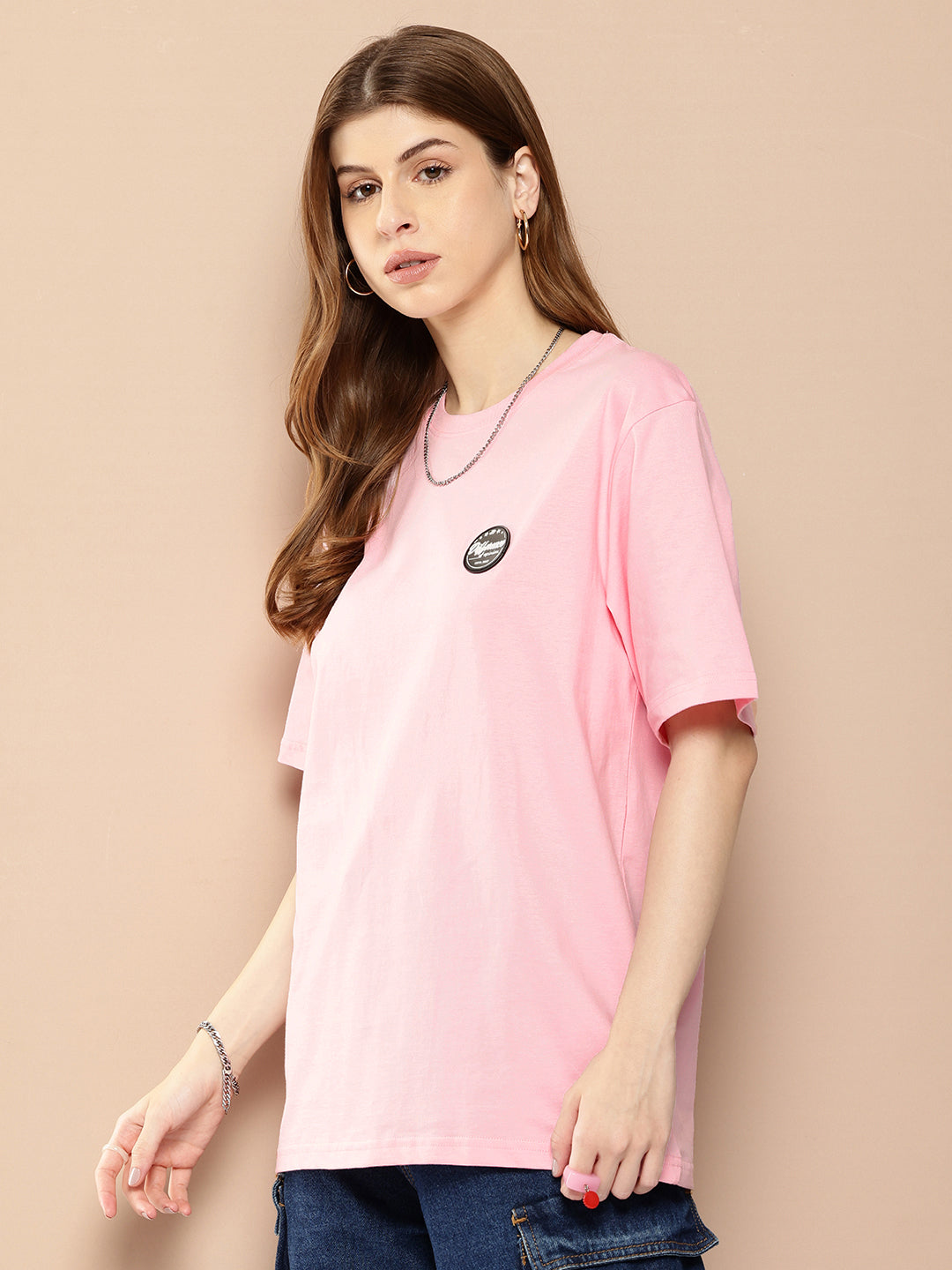 Womens Half Sleeve Round Neck Back Printed Oversized Fit Tshirts