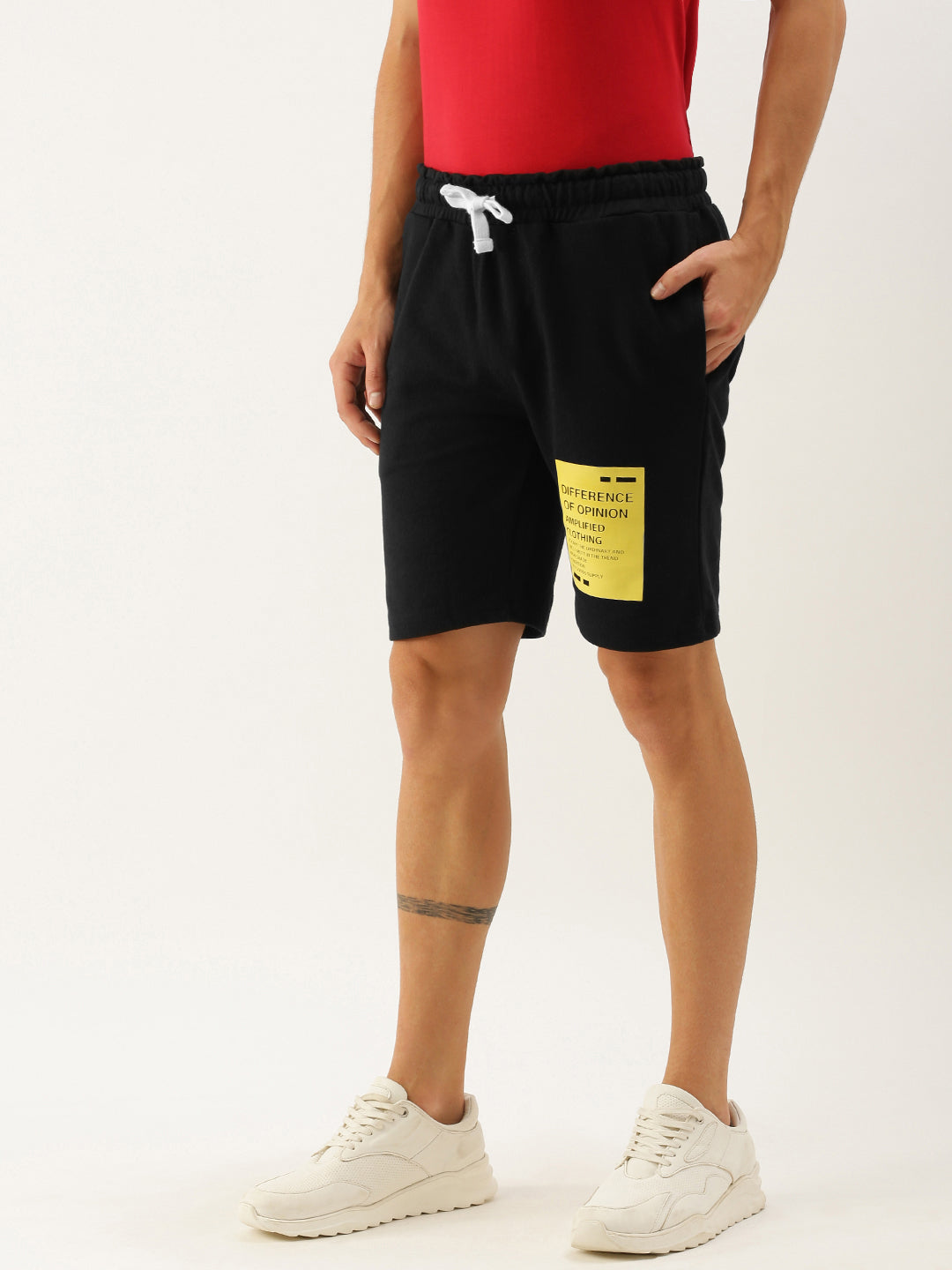 Men Black Typography Printed Mid-Rise Regular Shorts