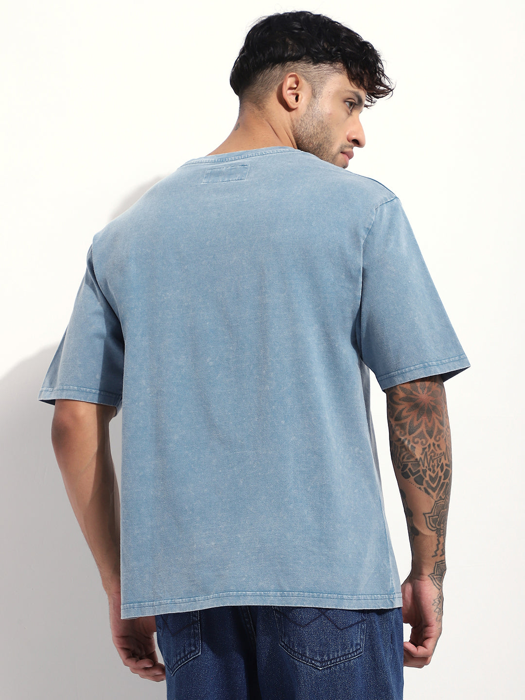Mens Half Sleeve Round Neck Embroidered Oversized Fit Tshirts