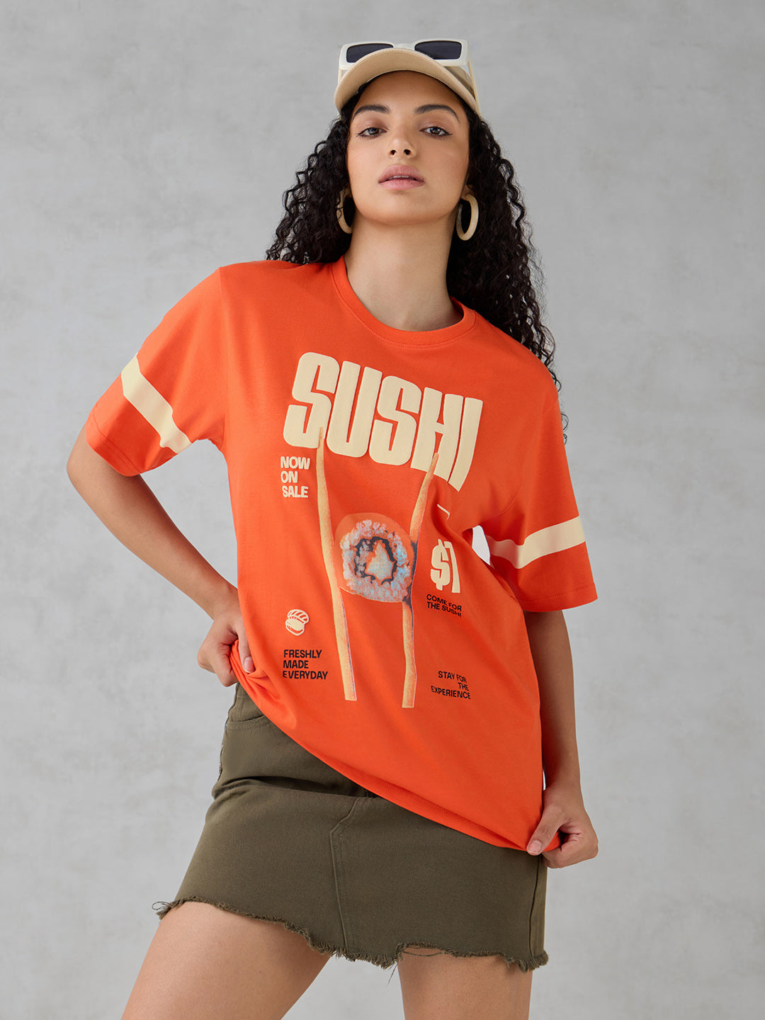 Womens Half Sleeve Puff Printed Oversized Fit Tshirt