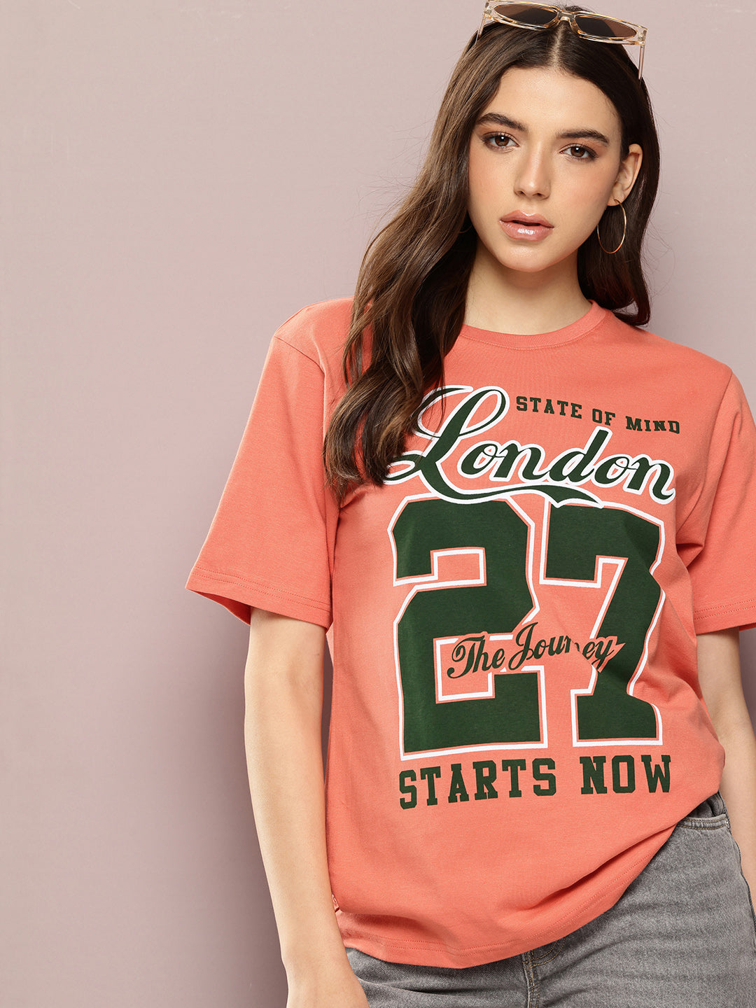 Womens Half Sleeve Round Neck Printed Oversized Fit Tshirts
