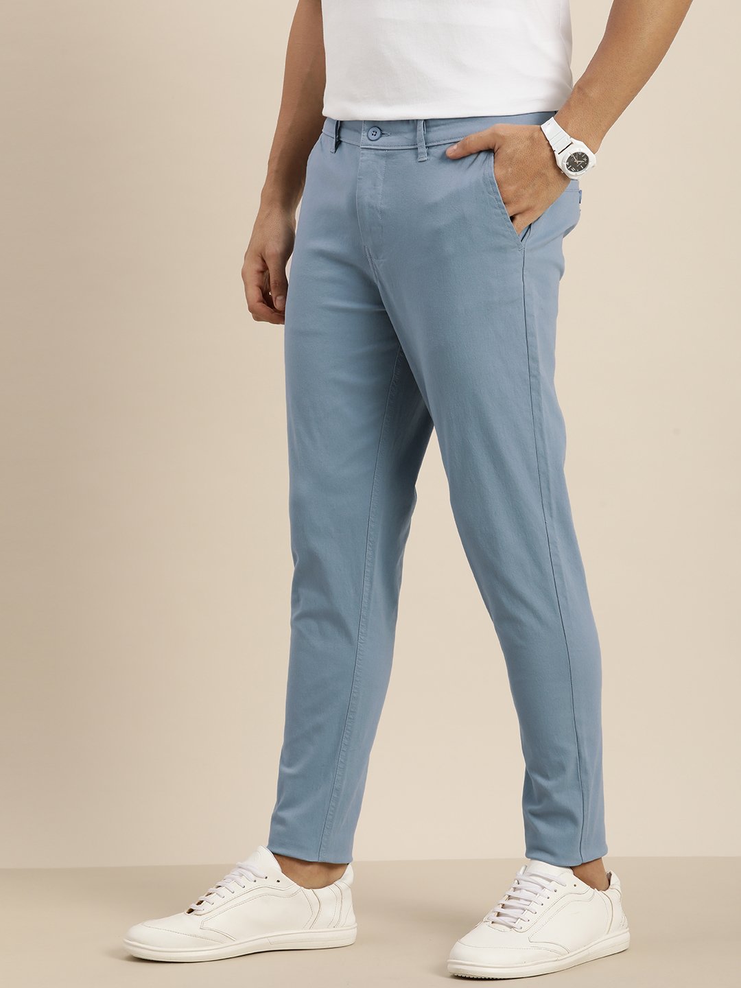 Men Solid Ankle-Length Chinos Trousers