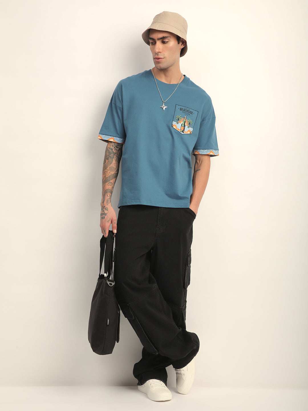 Mens Half Sleeve Drop Shoulder Printed Oversized Fit T-Shirts