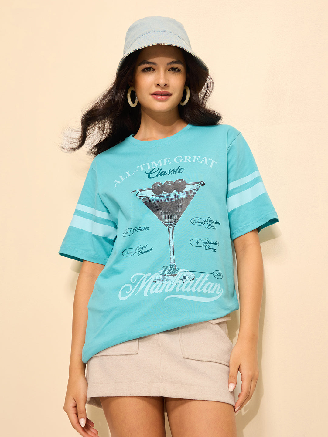 Womens Printed Oversized Fit Cotton T-Shirt