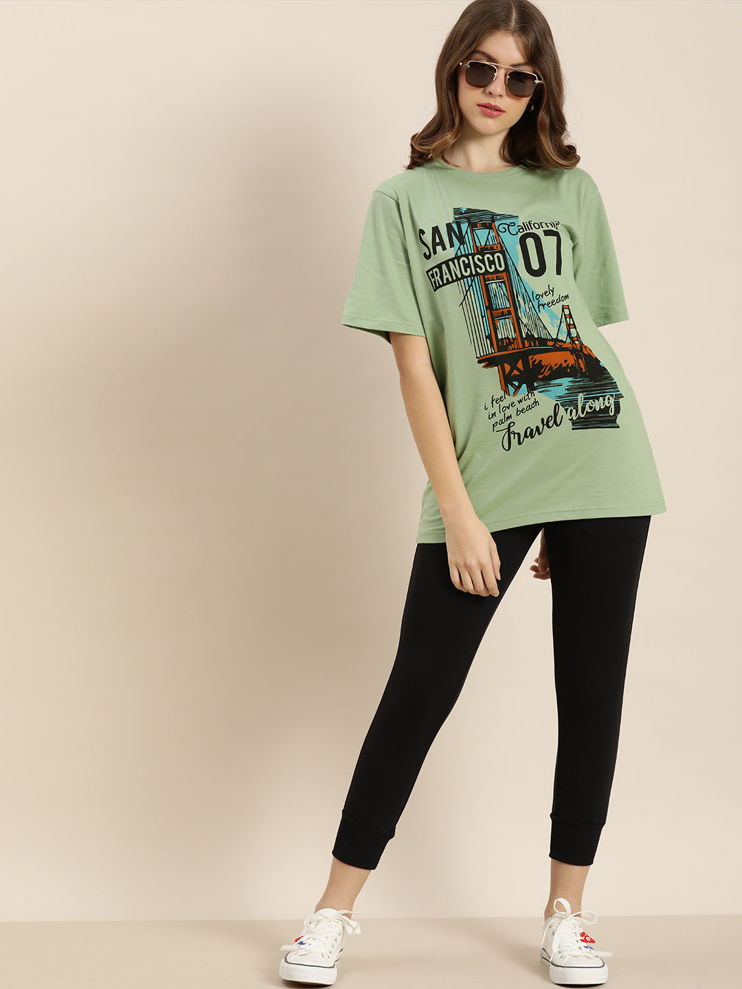 Womens Short Sleeve Round Neck Oversized Fit T-Shirt