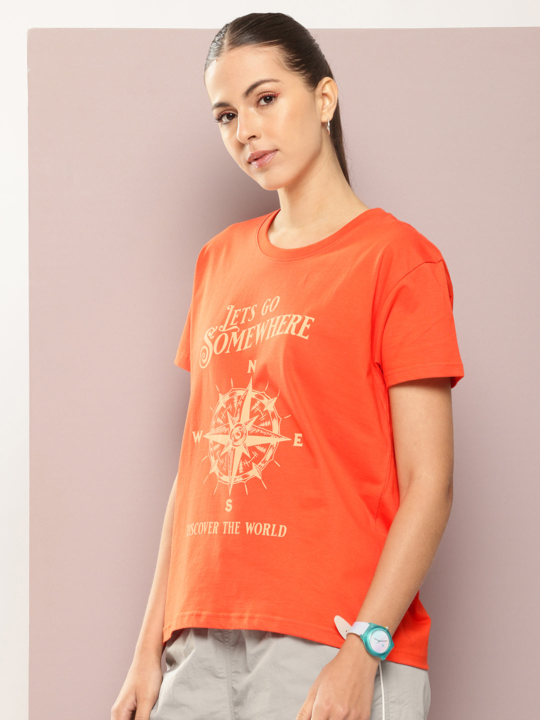 Womens Half Sleeve Round Neck Printed Boxy Fit Tshirts