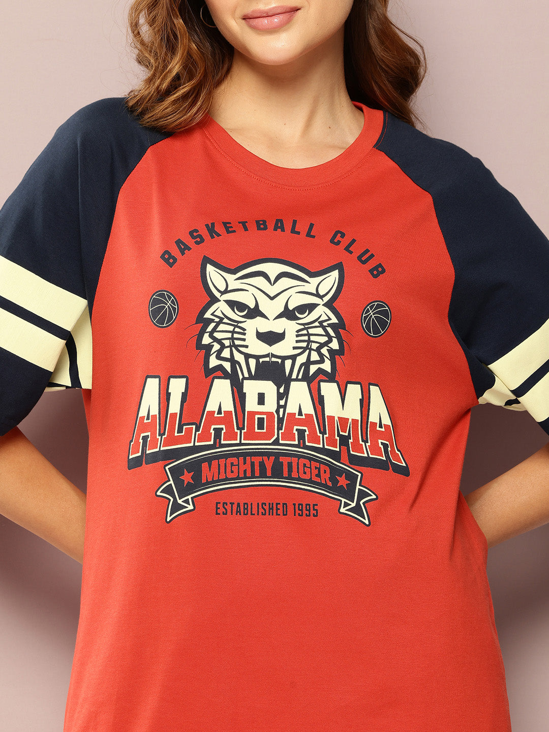 Womens Raglan Sleeve Printed Oversized Fit Tshirt