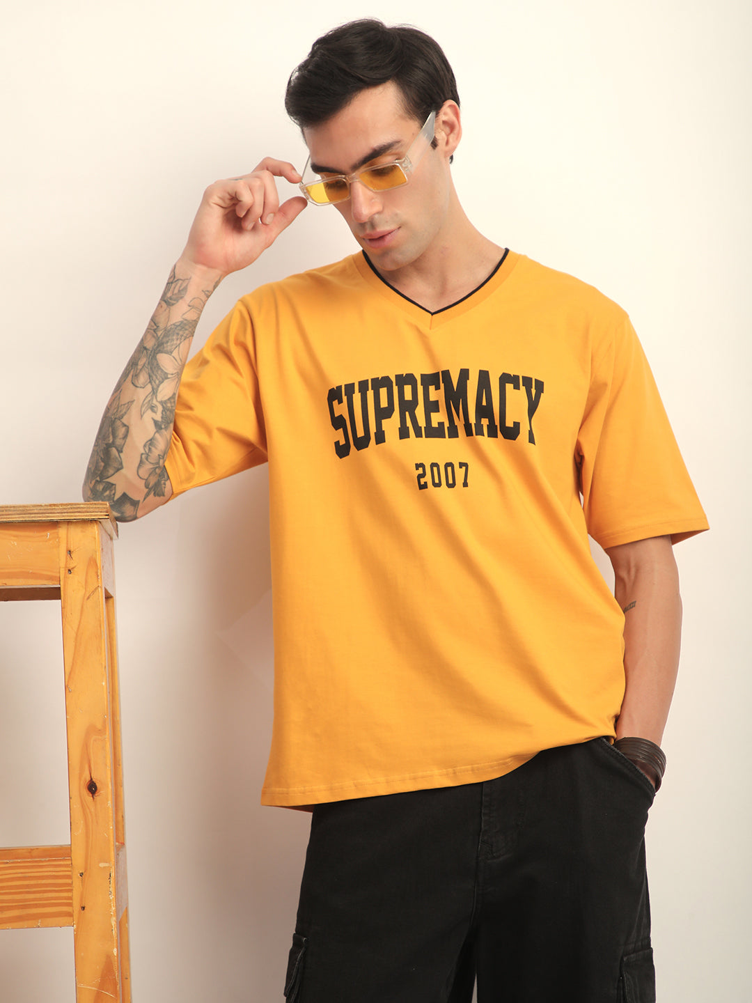 Mens Half Sleeve V-Neck Printed Oversized Fit Tshirts