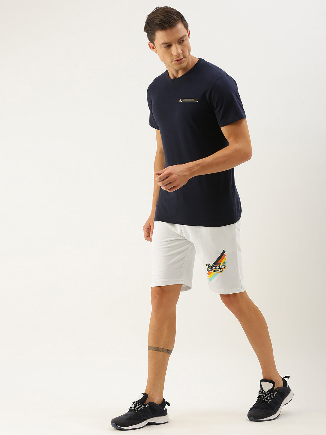 Men White Brand Logo Printed Mid-Rise Regular Shorts