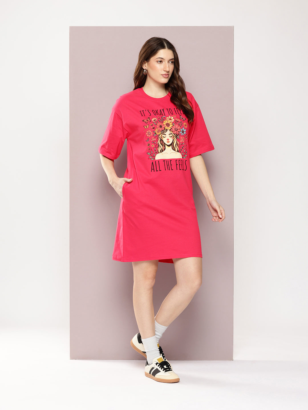 Womens Oversized Short Sleeves Printed Tshirt Dress