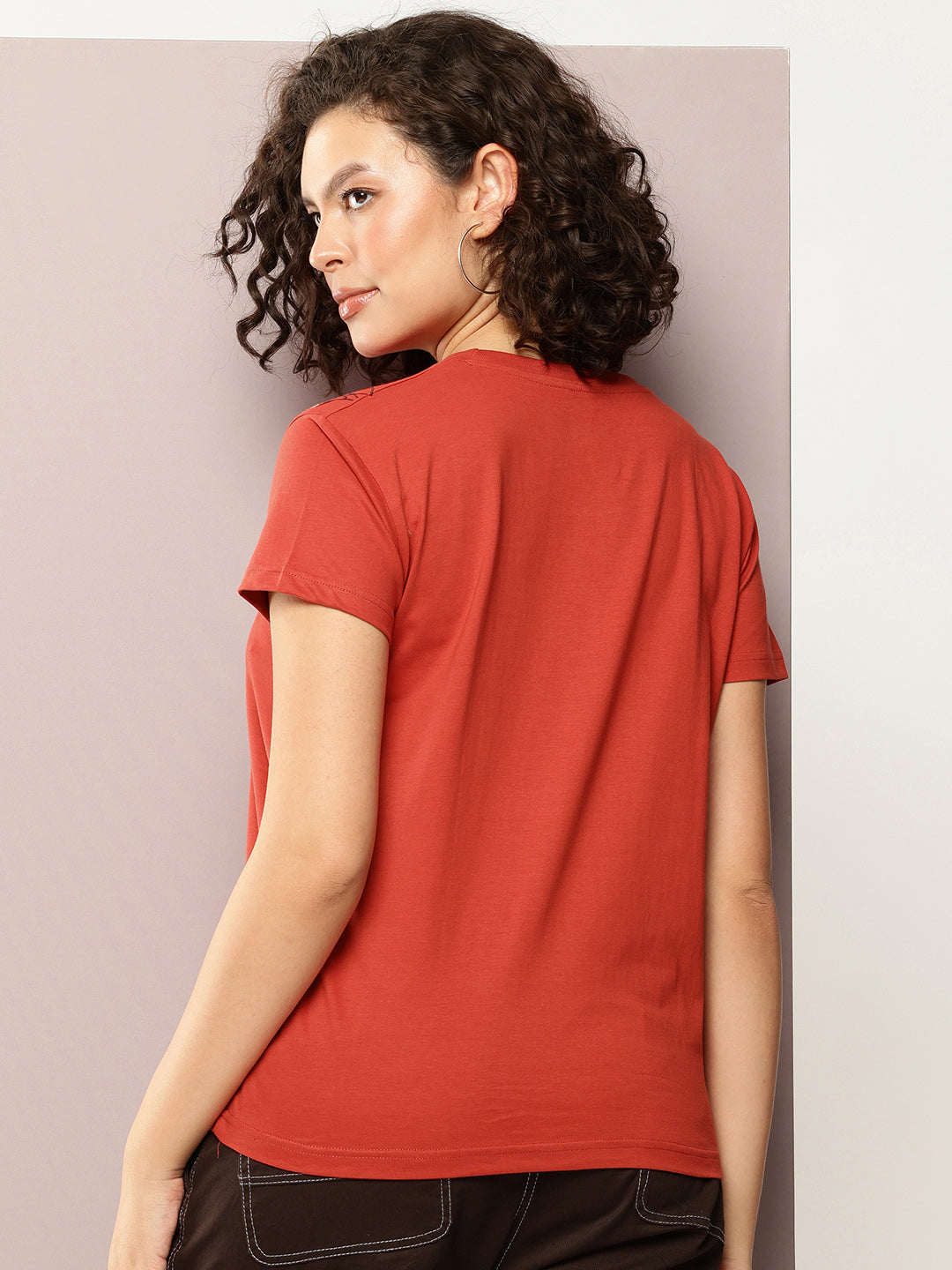 Womens Half Sleeve Round Neck Embroidery Boxy Fit Tshirts