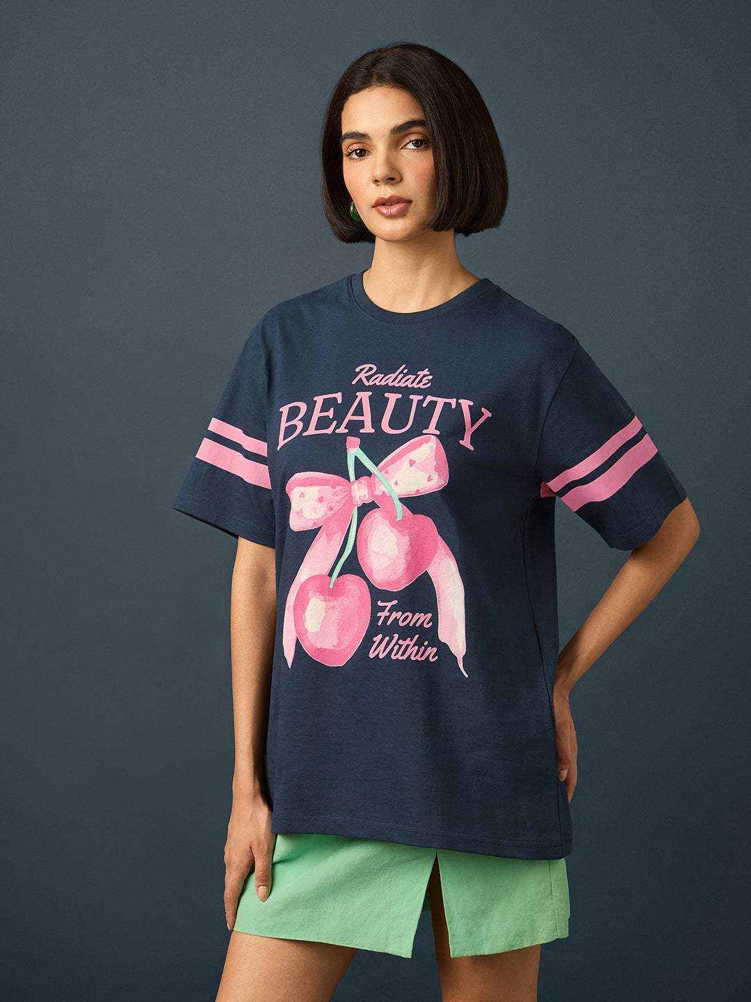 Womens Short Sleeve Printed Oversized Fit Tshirt 