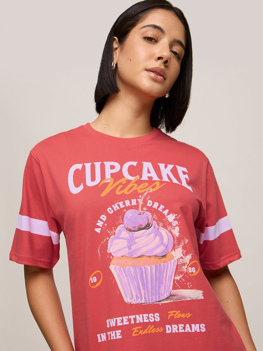Womens Printed Oversized Fit Cotton T-Shirt