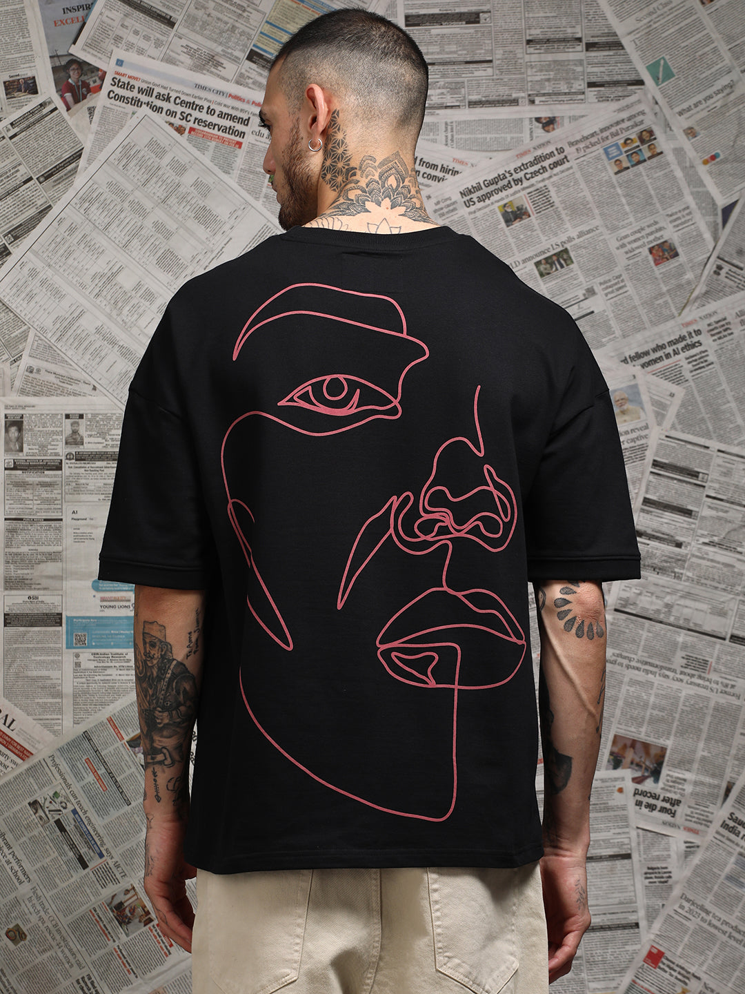 Mens Half Sleeve Drop Shoulder Printed Oversized Fit T-Shirts