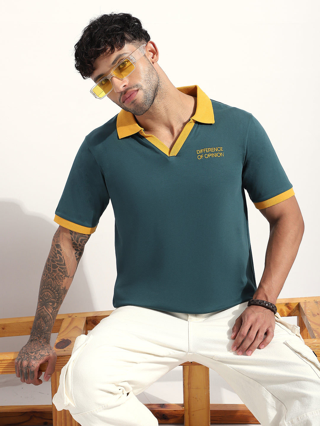 Mens Half Sleeve Polo Neck Back Embroidered Relaxed Fit Tshirts