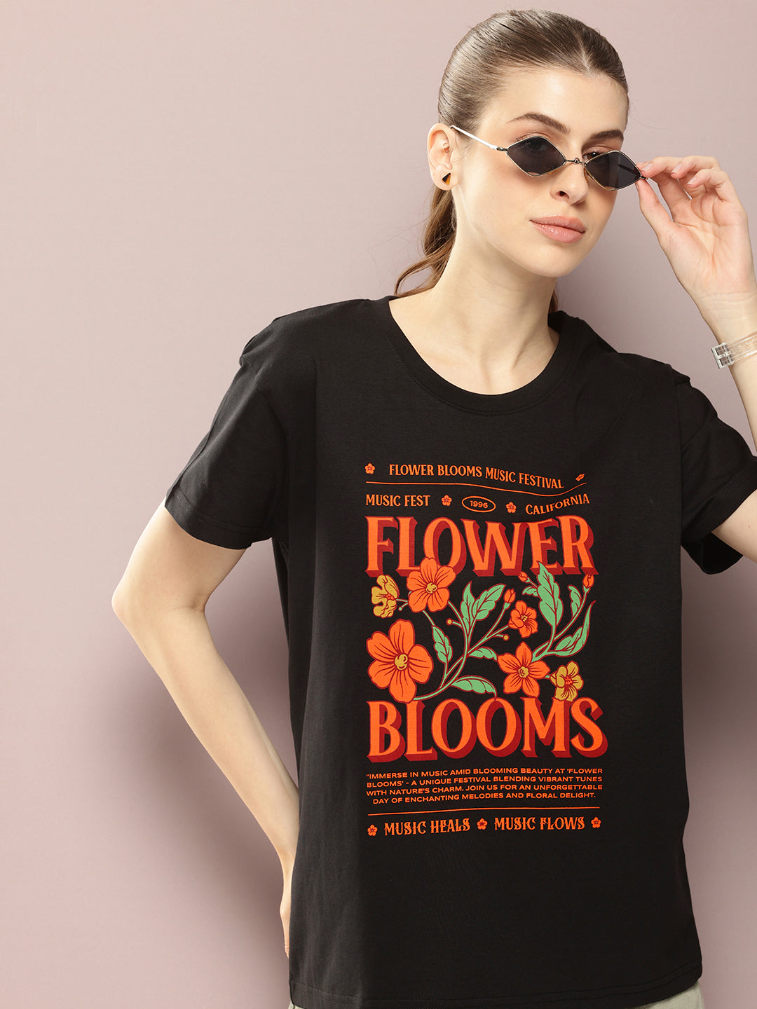 Womens Half Sleeve Round Neck Printed Boxy Fit Tshirts