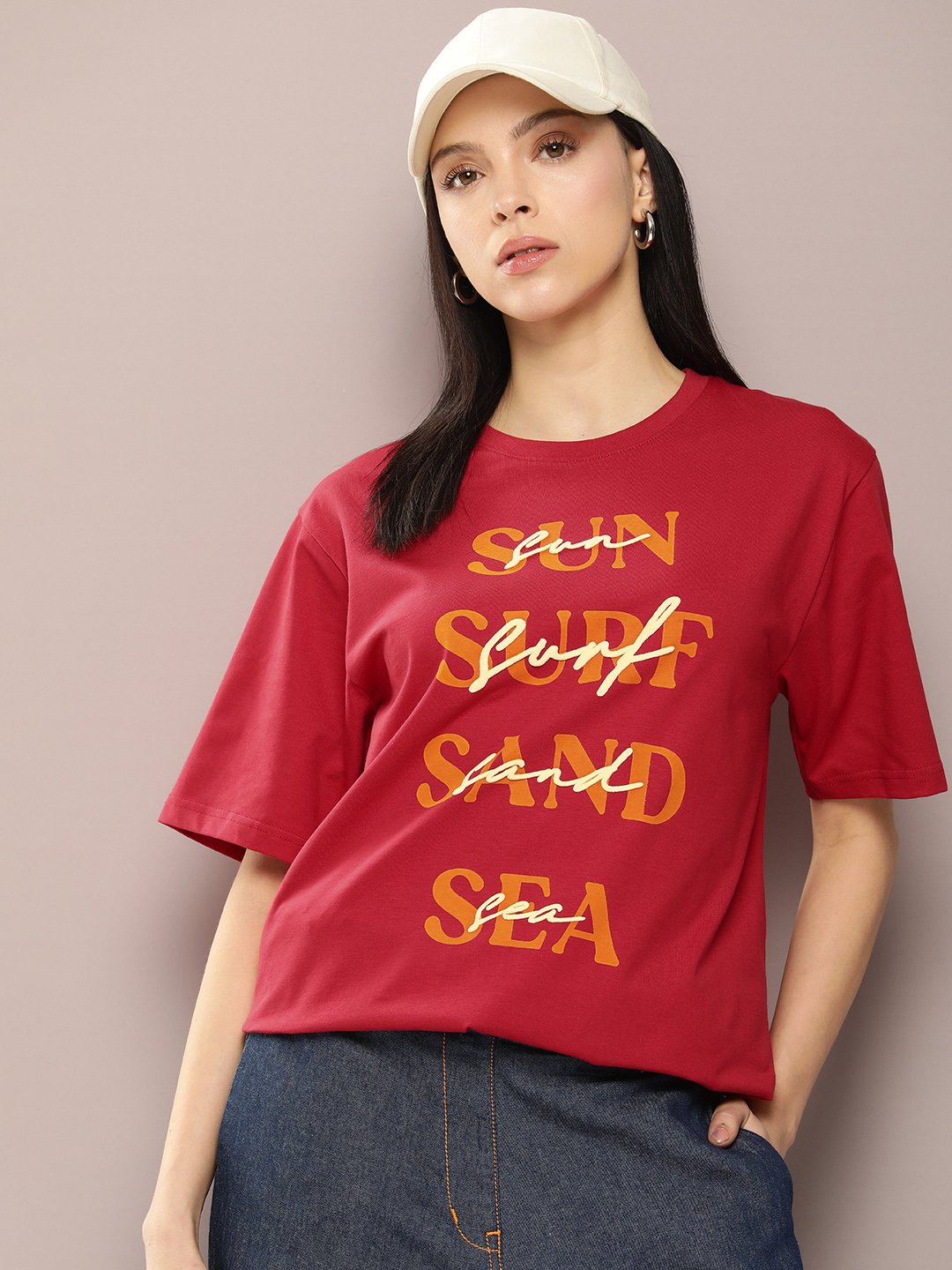 Womens Half Sleeve Round Neck Oversized Fit T-Shirts