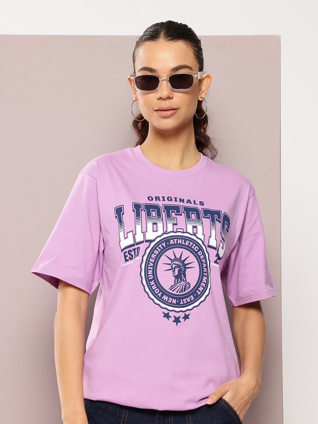 Womens Half Sleeve Round Neck Printed Oversized Fit Tshirts