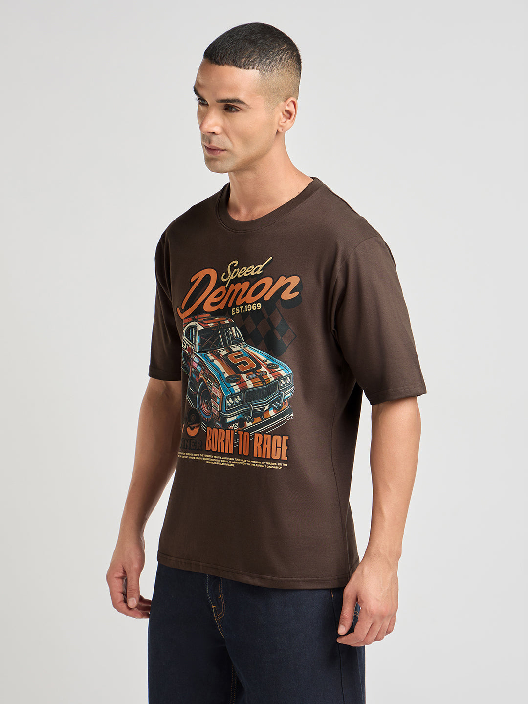 Mens Printed Oversized Cotton Round Neck Tshirt