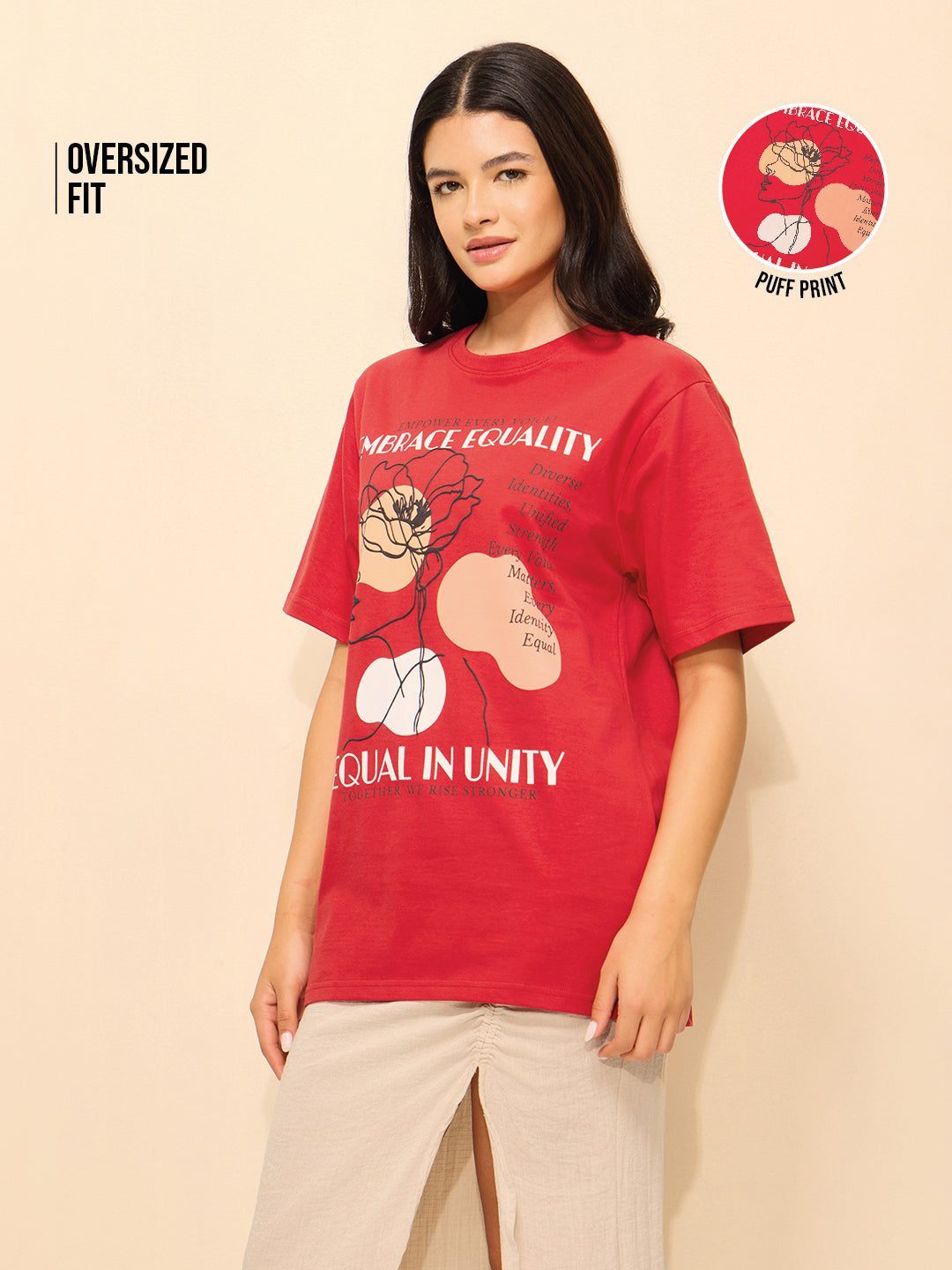 Womens Embroidery Oversized Fit Cotton T-Shirt