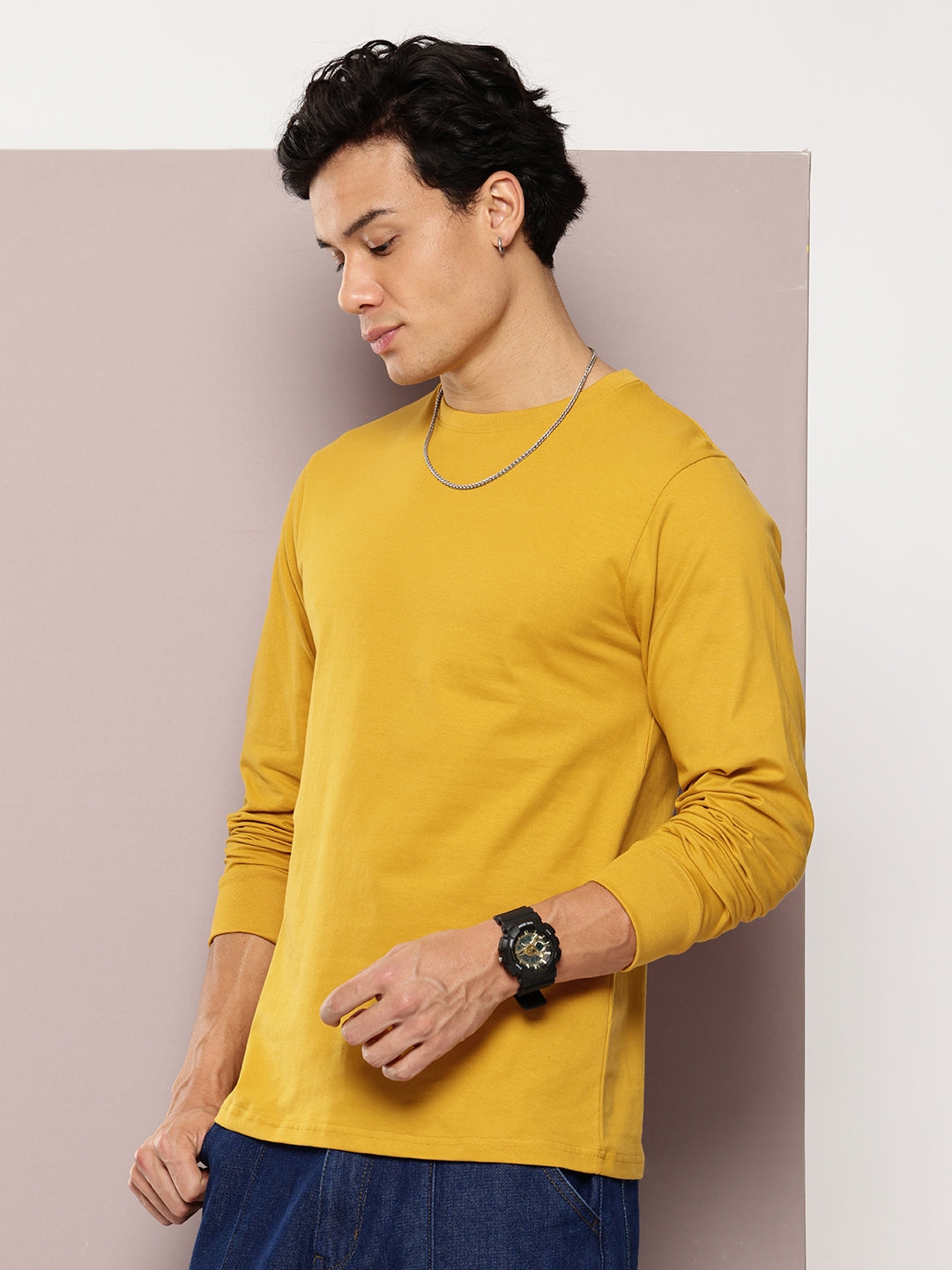 Mens Full Sleeve Round Neck Solid Regular Fit Tshirts