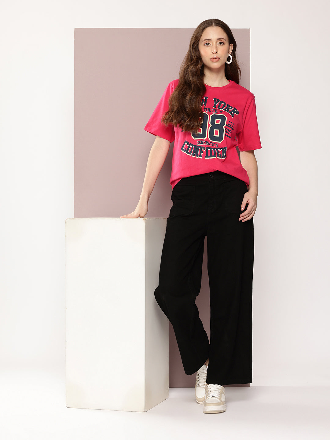 Womens Half Sleeve Round Neck Printed Oversized Fit Tshirts