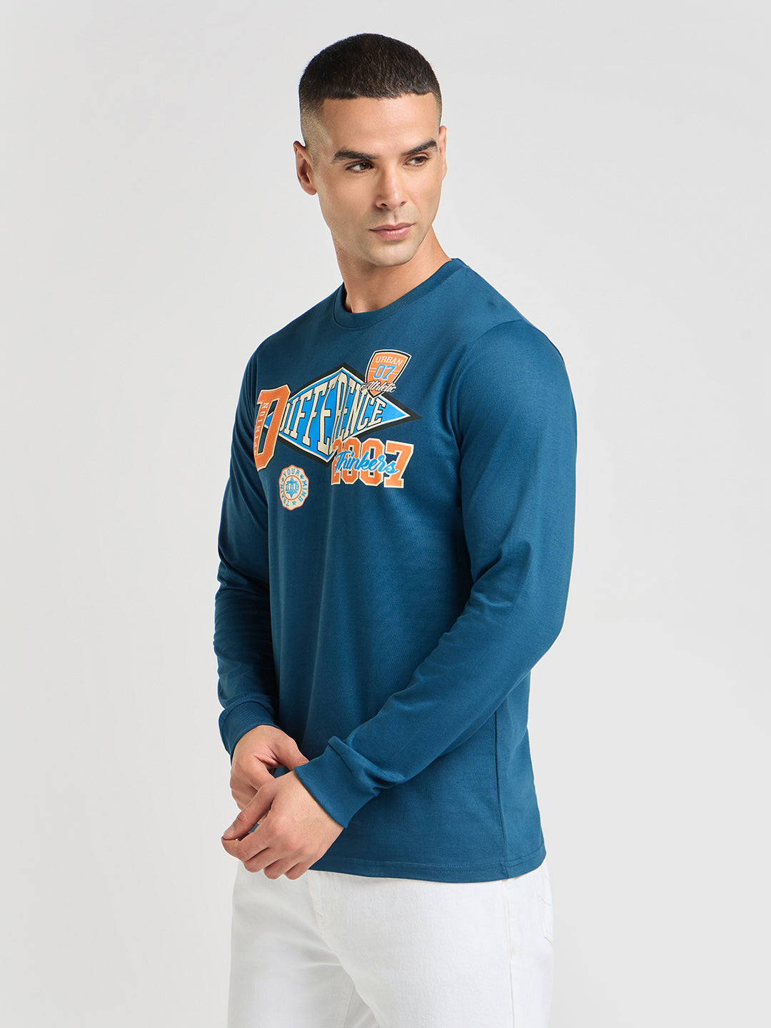 Mens Printed Regular Fit Full Sleeve Round Neck Tshirt