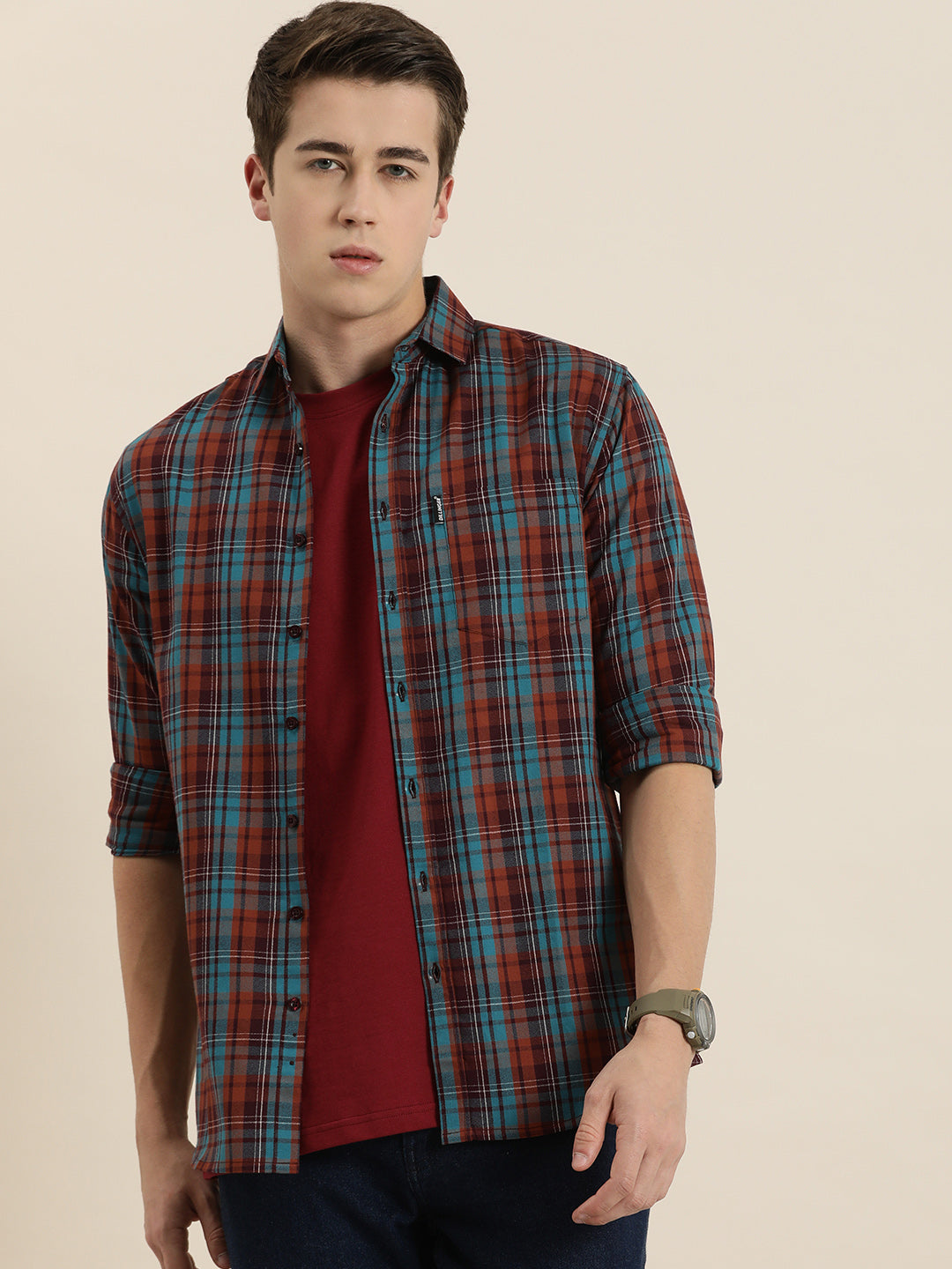 Men Checked Full Sleeve Shirt With Pocket