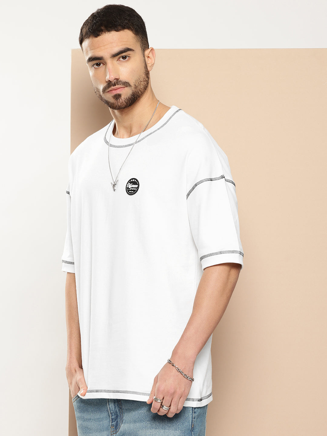 Mens Half Sleeve Round Neck Back Printed Oversized Fit Tshirts