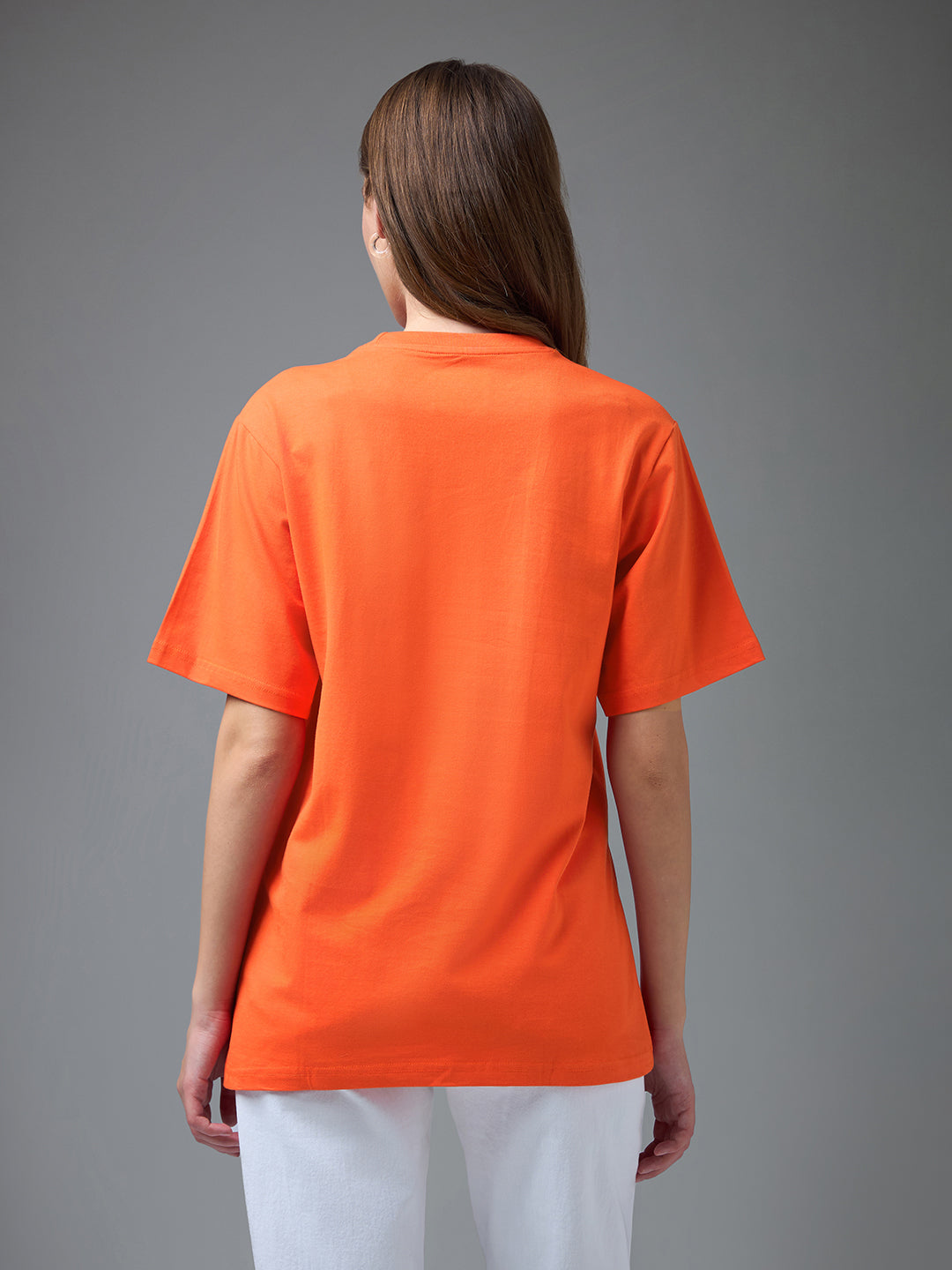 Womens Printed Round Neck Oversized Fit Tshirt