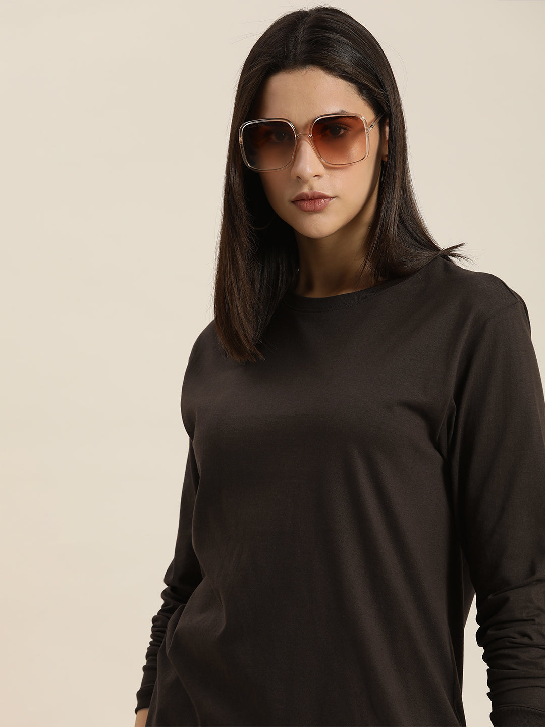 Womens Full Sleeve Round Neck Oversized Fit T-Shirts