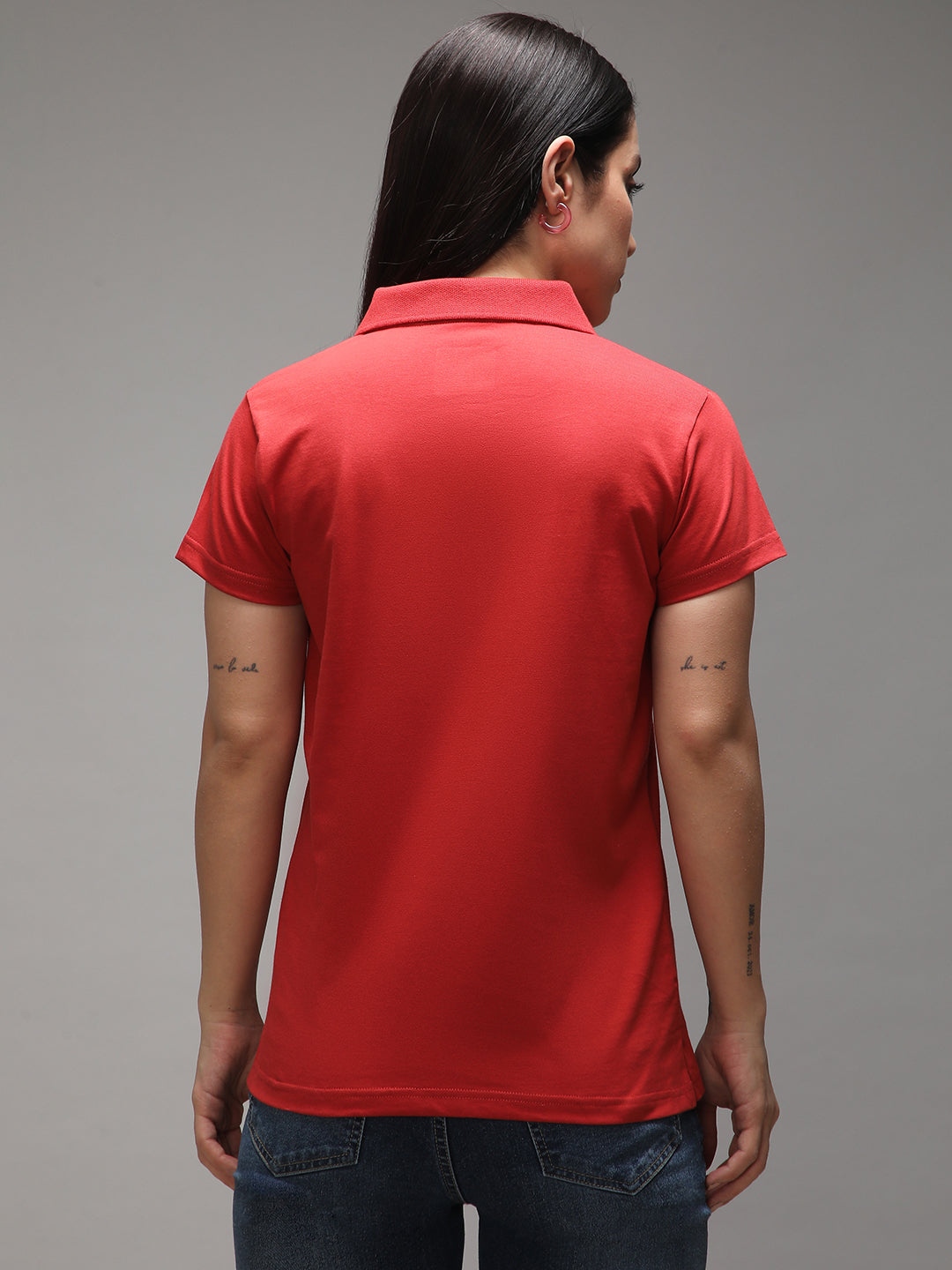 Womens Half Sleeve Polo Neck Solid Regular Fit Tshirts
