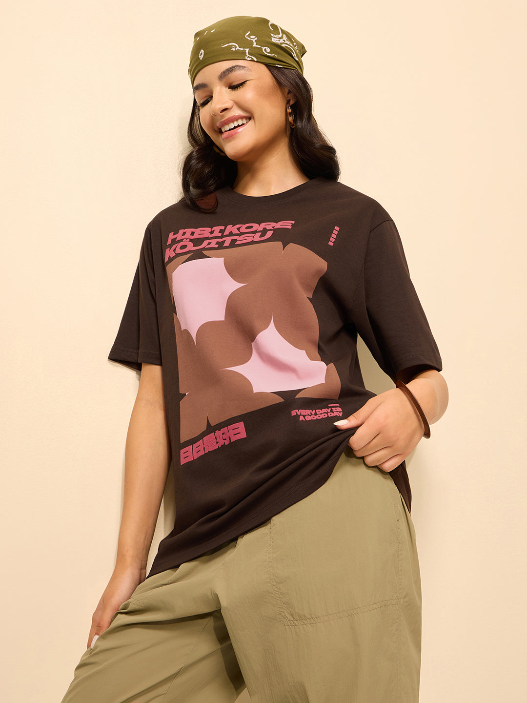 Womens Puff Printed Oversized Fit Cotton T-Shirt