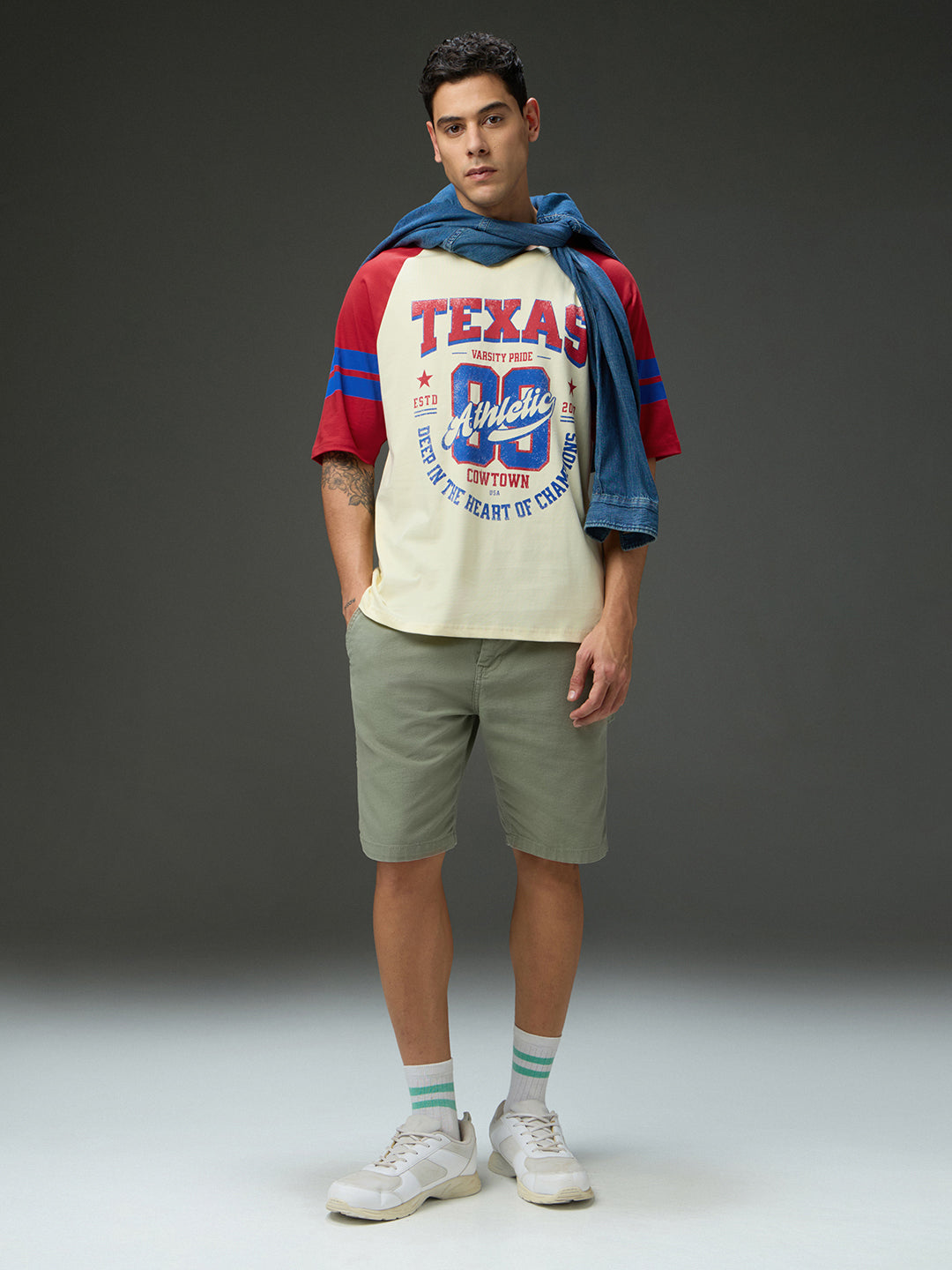 Mens Round Neck Raglan Sleeve Printed Oversized Fit Tshirt