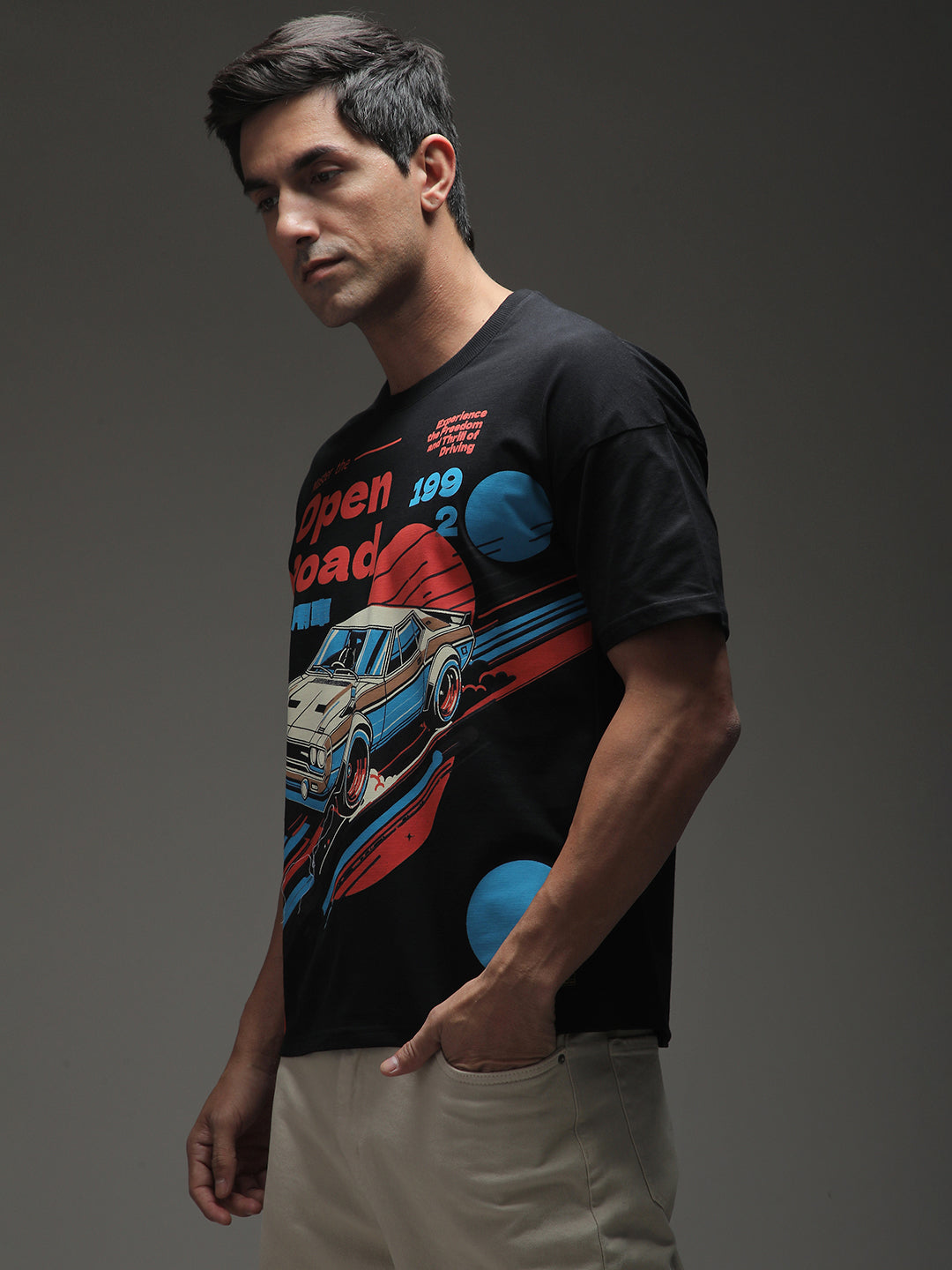 Mens Half Sleeve Drop Shoulder Printed Oversized Fit T-Shirts