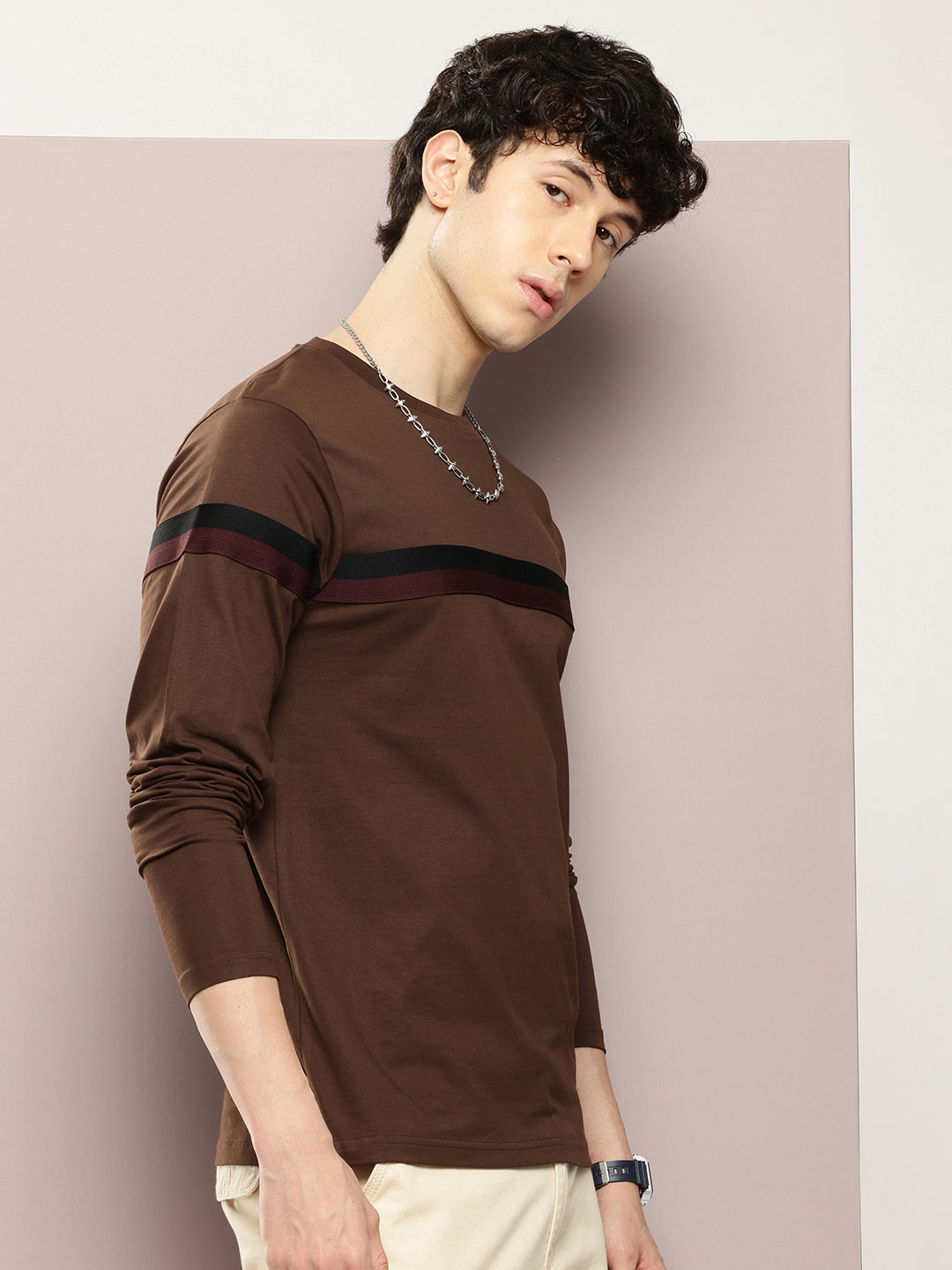 Mens Full Sleeve Round Neck Striped Regular Fit Tshirts