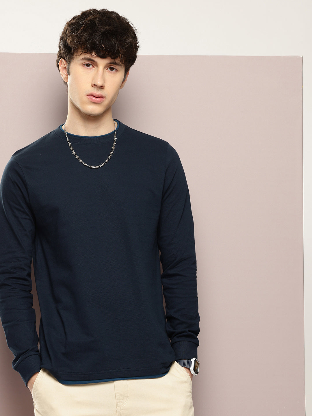 Mens Full Sleeve Round Neck Solid Regular Fit Tshirts