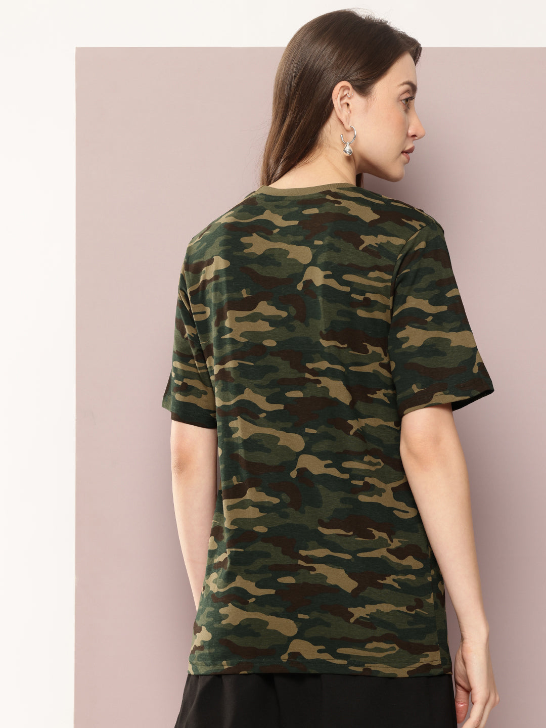 Womens Half Sleeve Round Neck All-Over Printed Oversized Fit Tshirts