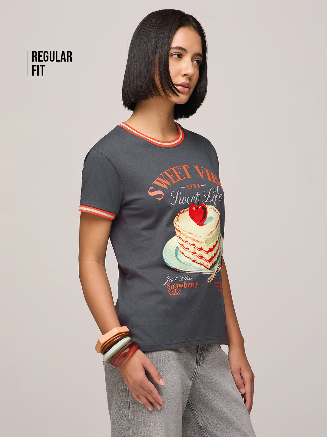 Womens Printed Regular Fit Cotton T-Shirt