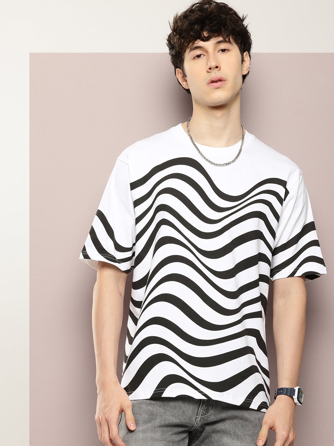 Mens Half Sleeve Round Neck All-Over Printed Oversized Fit Tshirts