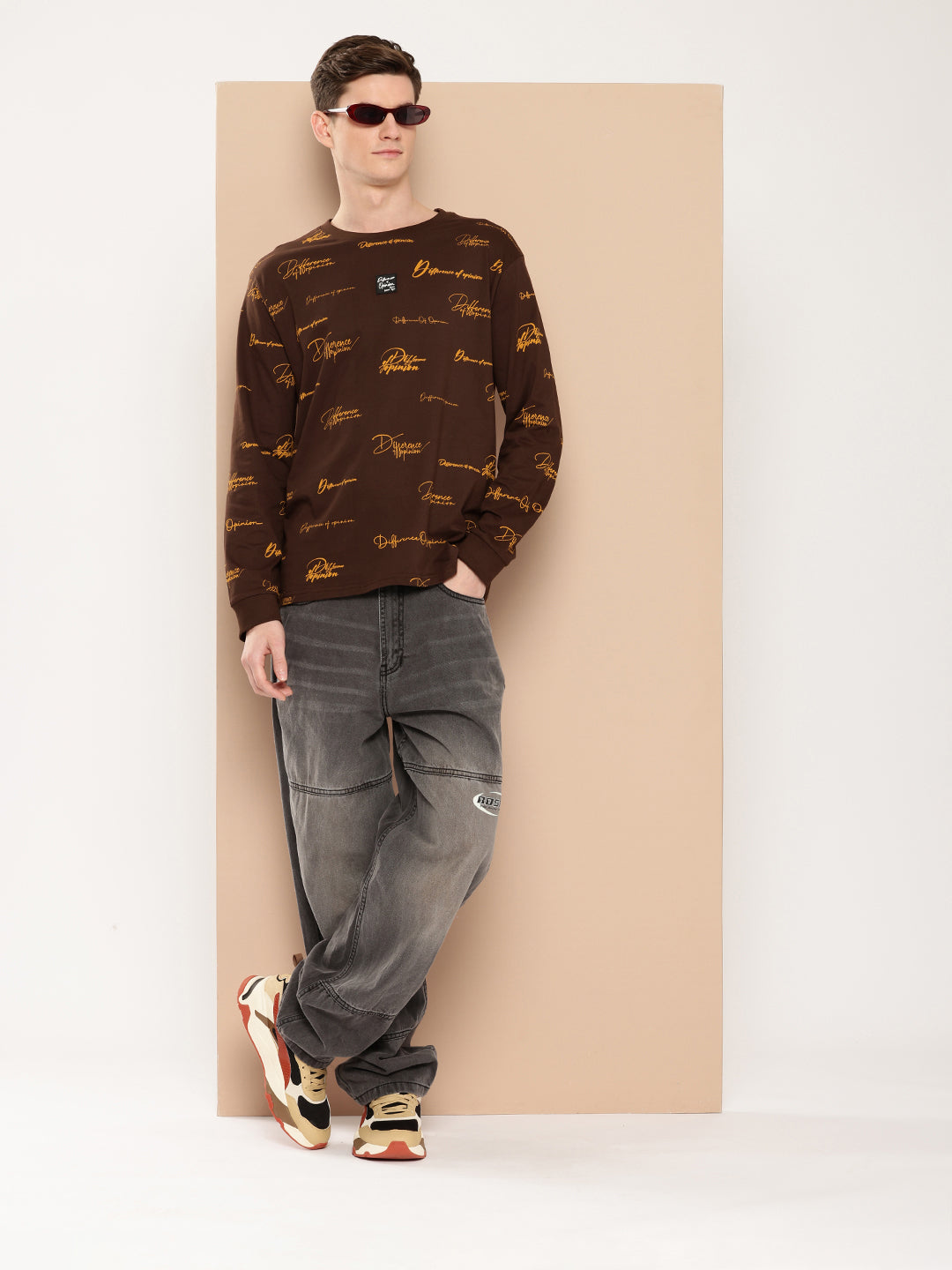 Mens Full Sleeve Round Neck All-Over Printed Oversized Fit Tshirts