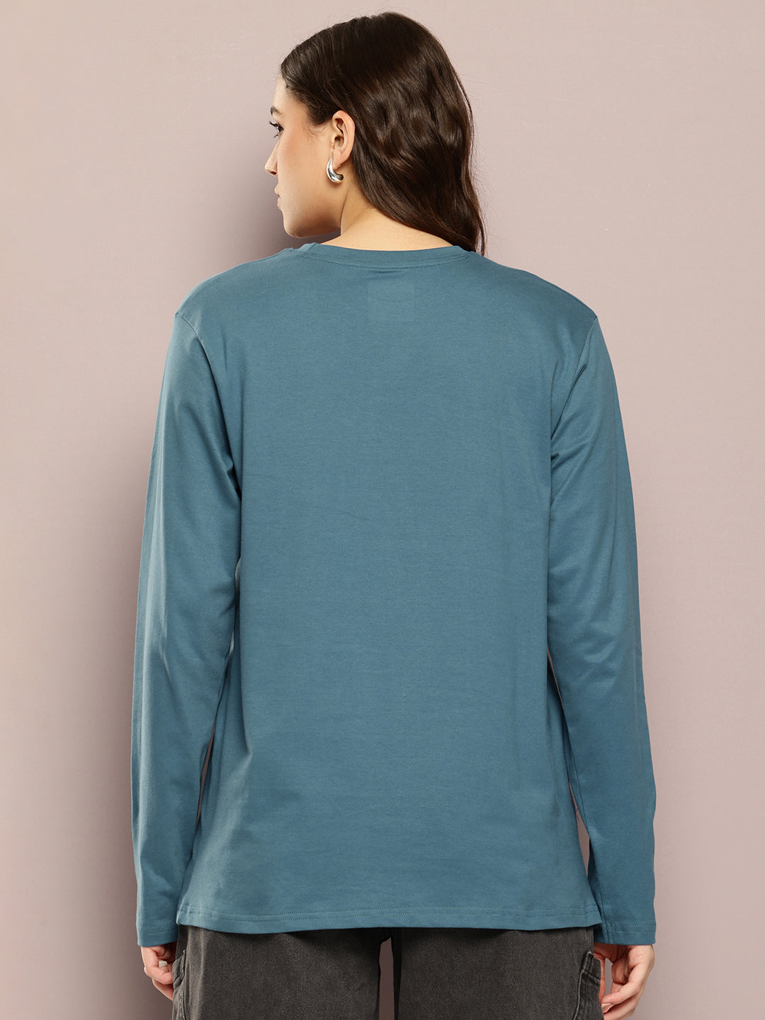 Womens Full Sleeve Round Neck Printed Oversized Fit Tshirts