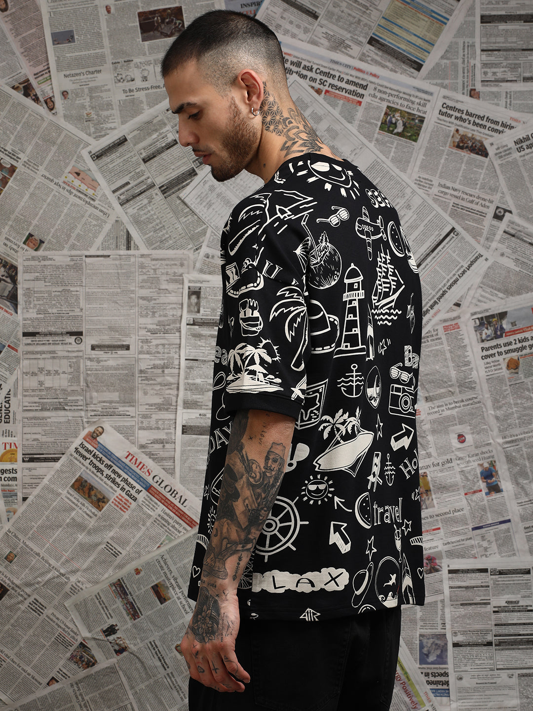 Mens Half Sleeve Drop Shoulder Printed Oversized Fit T-Shirts