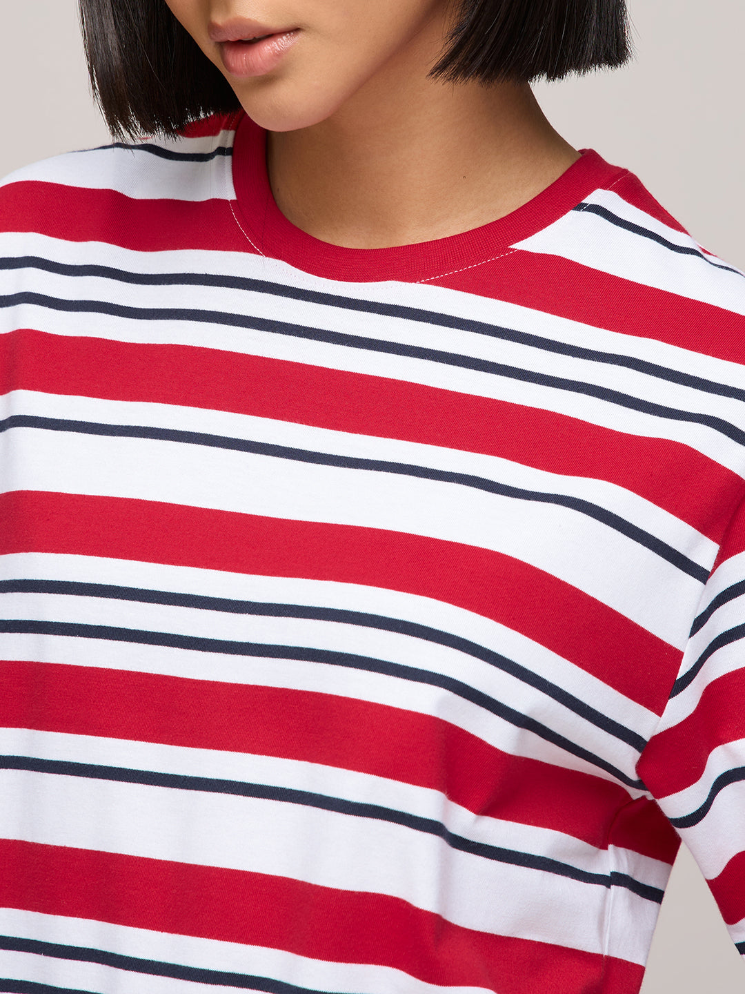 Womens Striped Oversized Fit Cotton T-Shirt