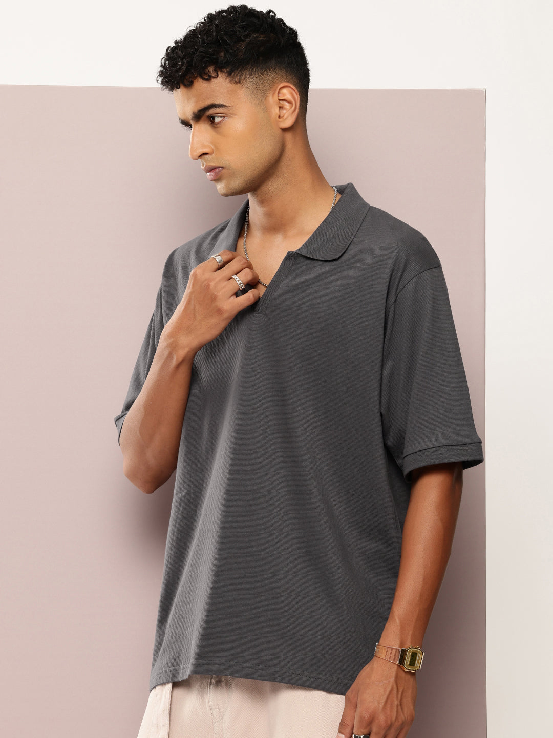 Mens Half Sleeve Polo Neck Solid Oversized Fit Tshirts