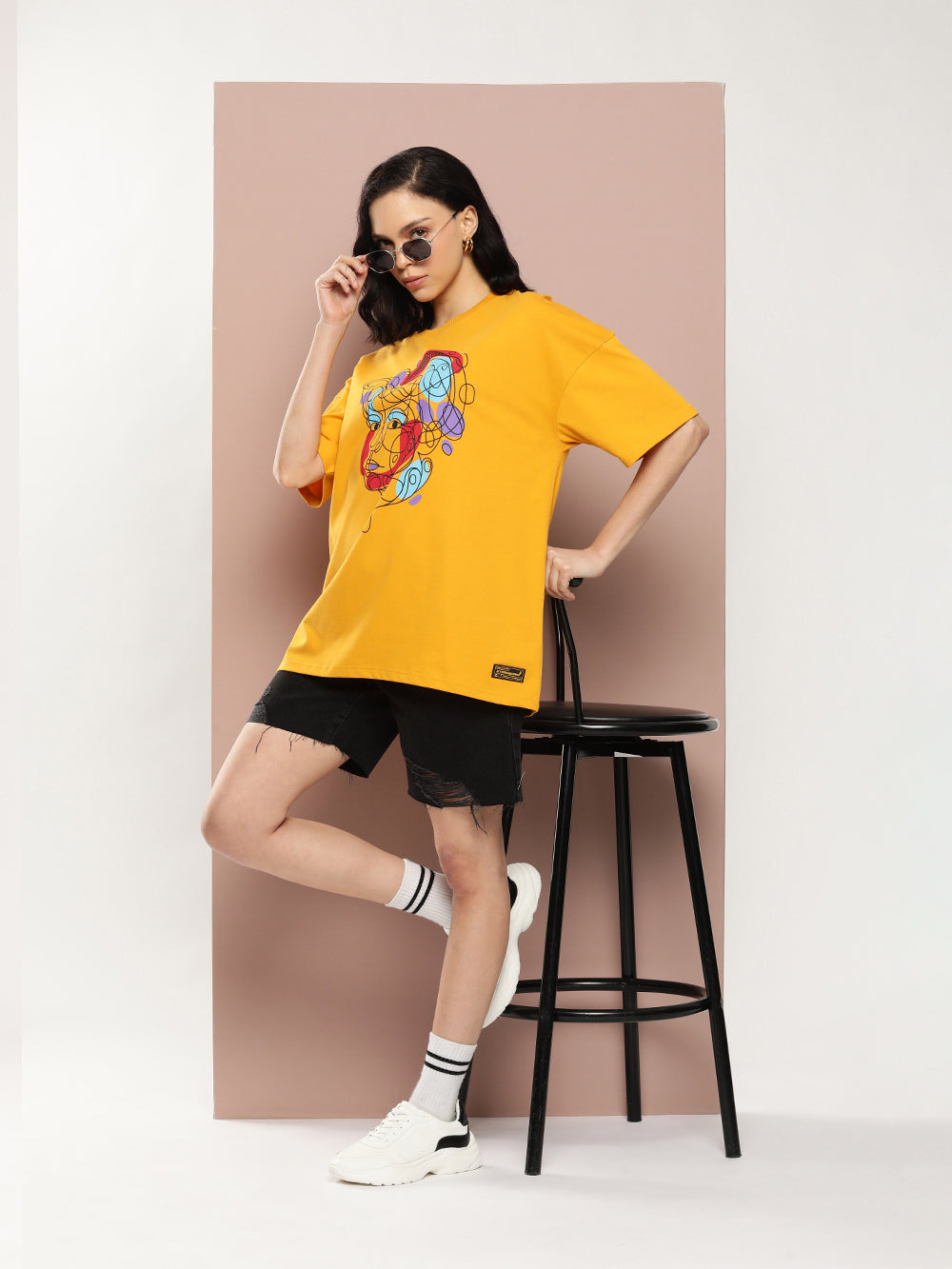 Womens Half Sleeve Drop Shoulder Printed Oversized Fit T-Shirts