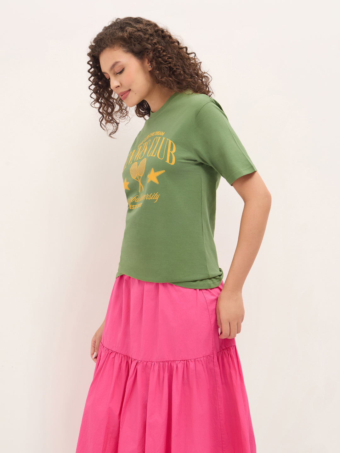 Womens Half Sleeve Round Neck Printed Oversized Fit Tshirts