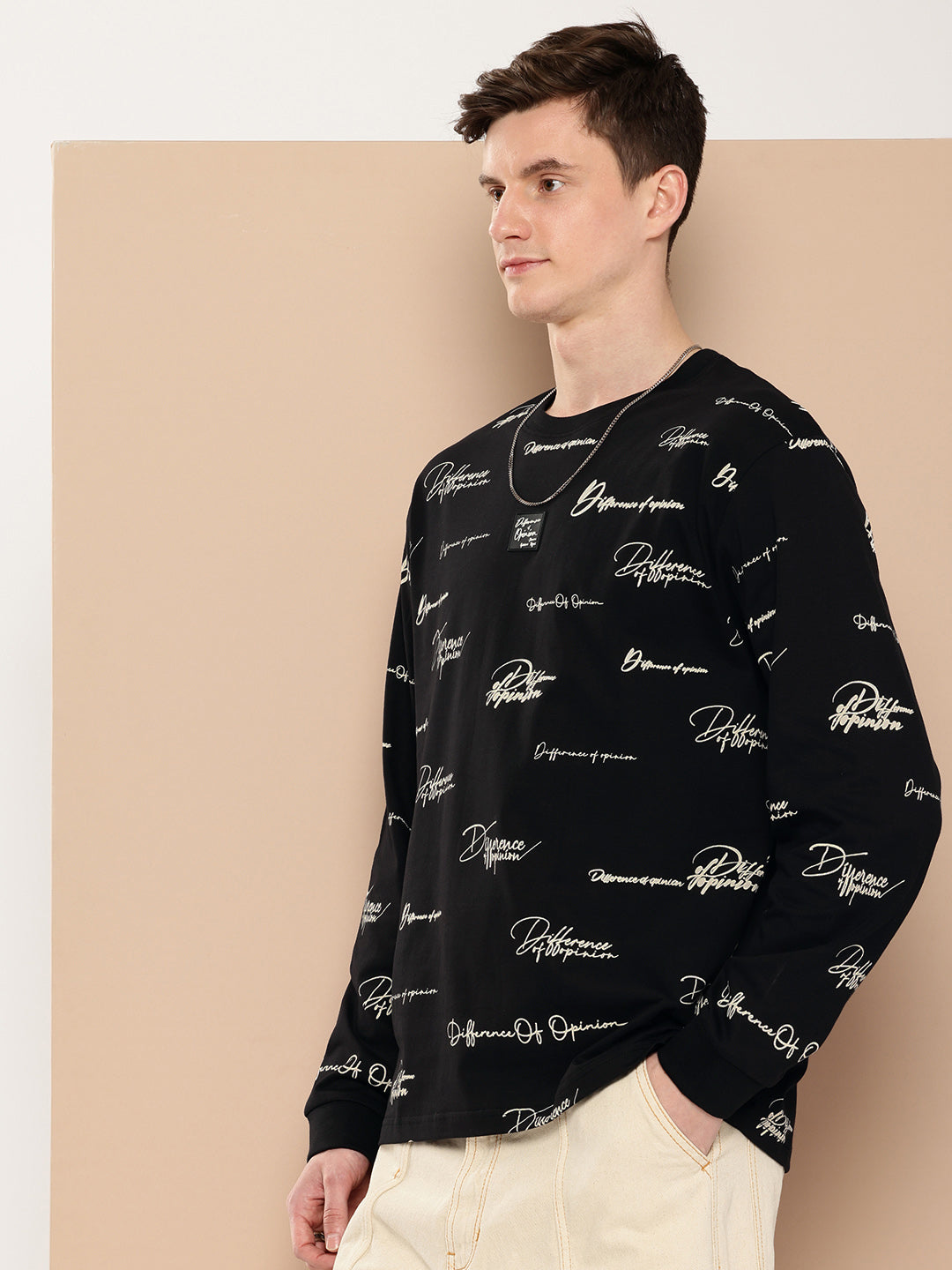 Mens Full Sleeve Round Neck All-Over Printed Oversized Fit Tshirts